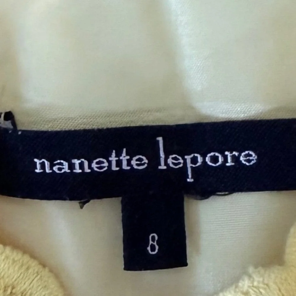 Nanette Lepore Yellow Lace Dress Sleeveless Bow Cotton Sheath Wedding Guest SZ 8